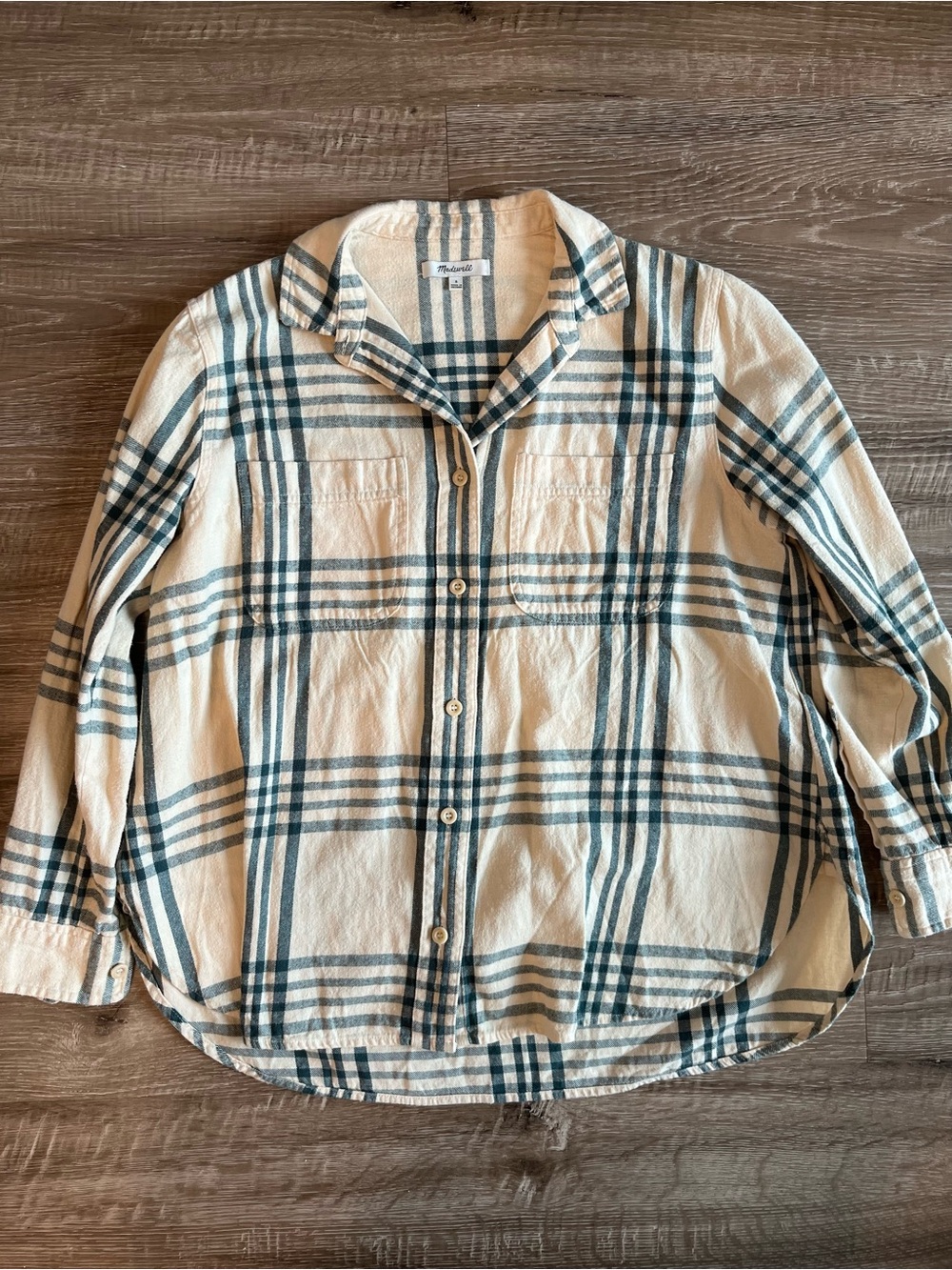Madewell Plaid Button Down Shirt Women’s Small Cream Turquoise Cotton